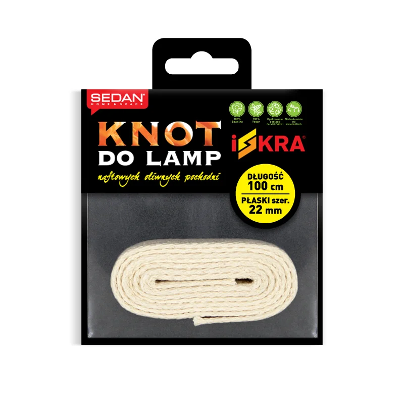 ISKRA Knot do lampy naftowej, oliwnej i pochodni, płaski 22 mm/100 cm — Sedan