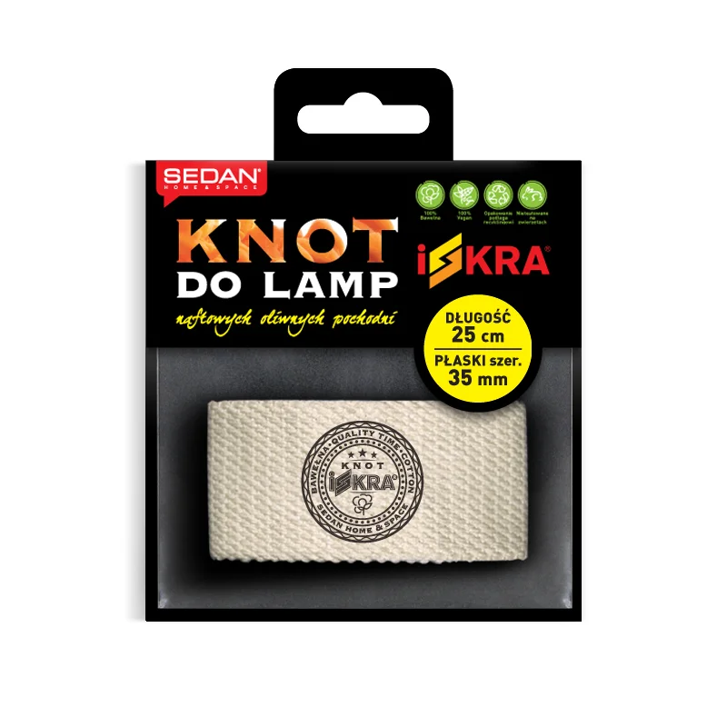 ISKRA Knot do lampy naftowej, oliwnej i pochodni, płaski 35mm/25 cm — Sedan