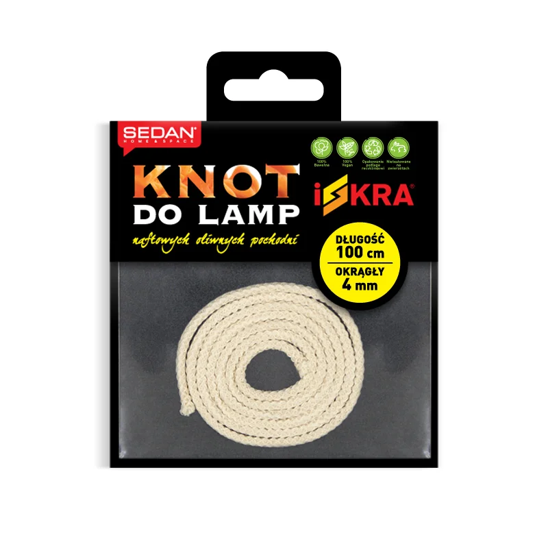 ISKRA Knot do lampy naftowej, oliwnej i pochodni, okrągły 4 mm/100 cm — Sedan