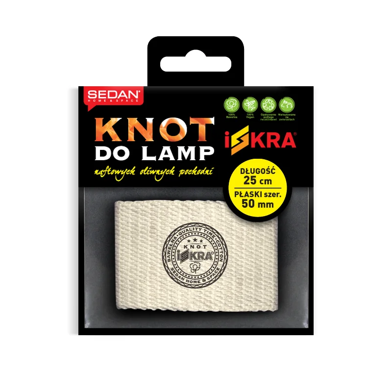 ISKRA Knot do lampy naftowej, oliwnej i pochodni, płaski 50mm/25 cm — Sedan