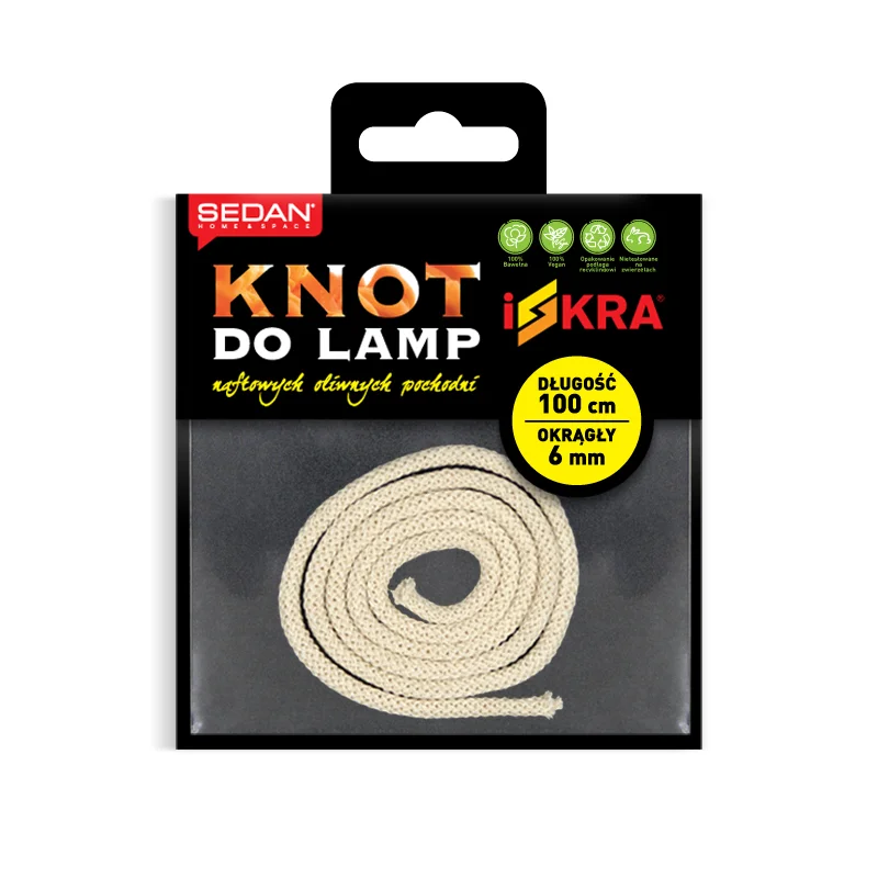 ISKRA Knot do lampy naftowej, oliwnej i pochodni, okrągły 6 mm/100 cm — Sedan
