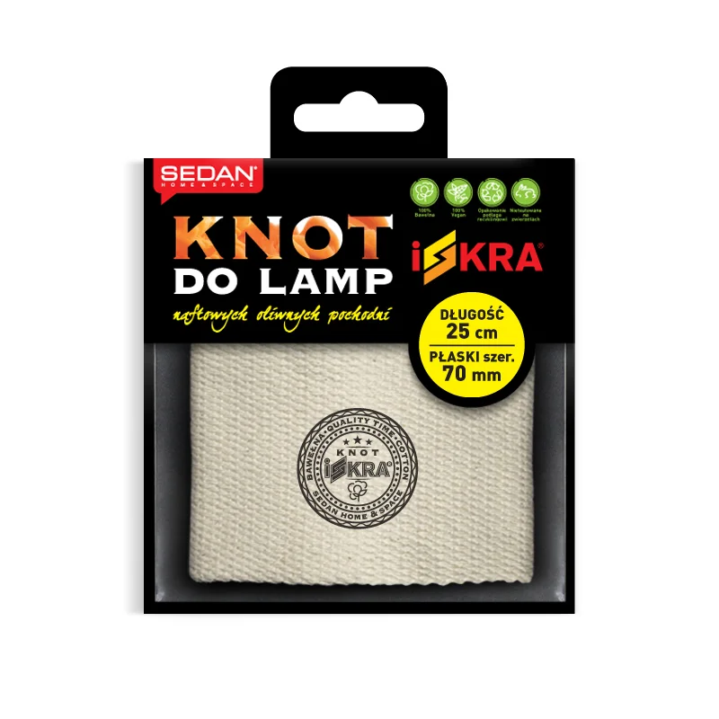 ISKRA Knot do lampy naftowej, oliwnej i pochodni, płaski 70mm/25 cm — Sedan