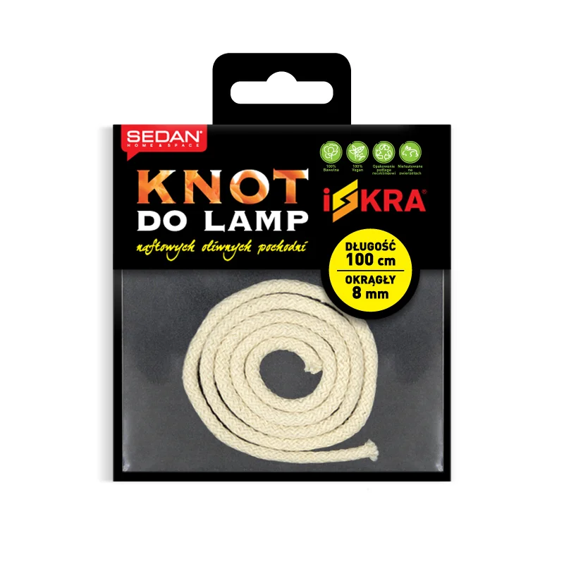 ISKRA Knot do lampy naftowej, oliwnej i pochodni, okrągły 8 mm/100 cm — Sedan