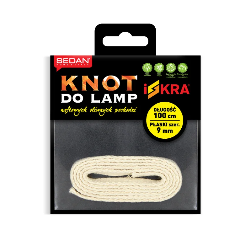 ISKRA Knot do lampy naftowej, oliwnej i pochodni, płaski 9 mm/100 cm — Sedan