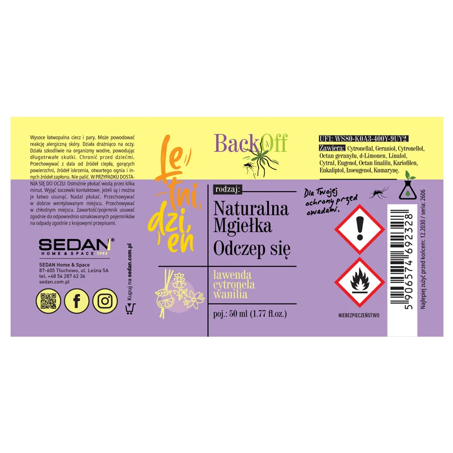 Mgiełka naturalna Cytronela, Lawenda i Wanilia "Odczep się", 50 ml — zdjęcie 3