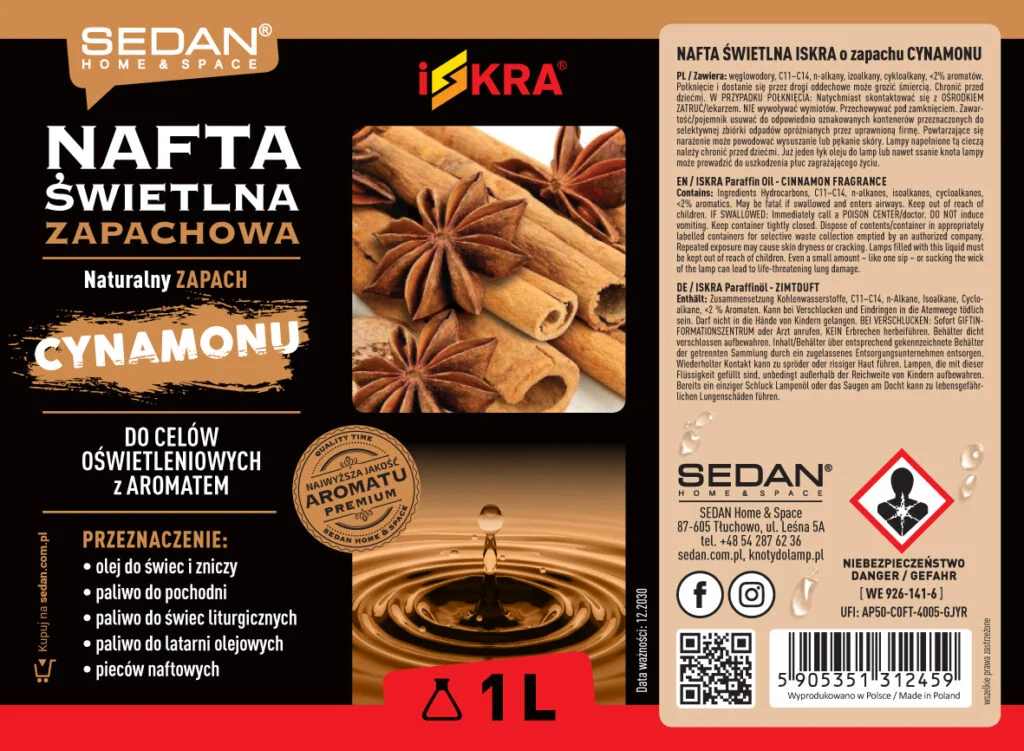 ISKRA Nafta świetlna zapachowa 1 L, cynamon — zdjęcie 2