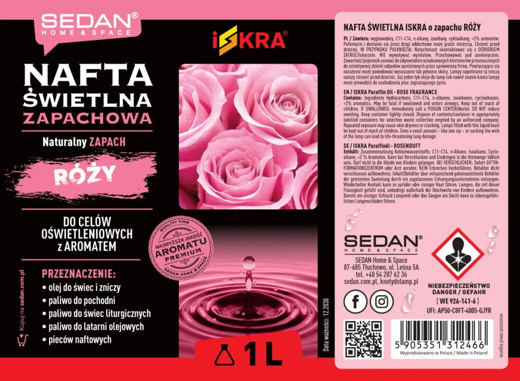 ISKRA Nafta świetlna zapachowa 1 L, róża — zdjęcie 2