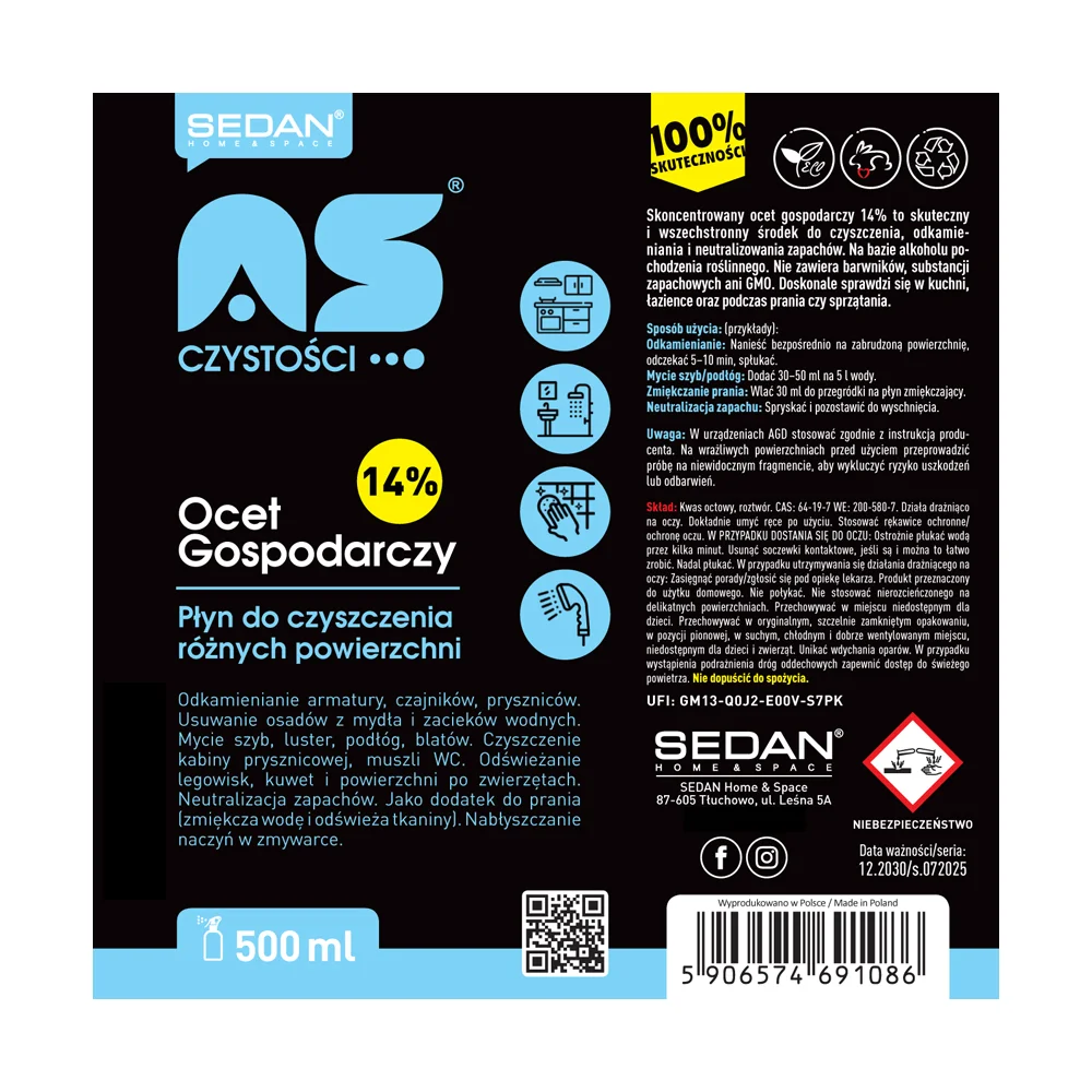 AS CZYSTOŚCI Ocet gospodarczy 14%, 500 ml spray — zdjęcie 2