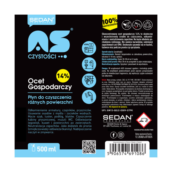 Ocet gospodarczy AS CZYSTOSCI 14% 500ml - obrazek 2